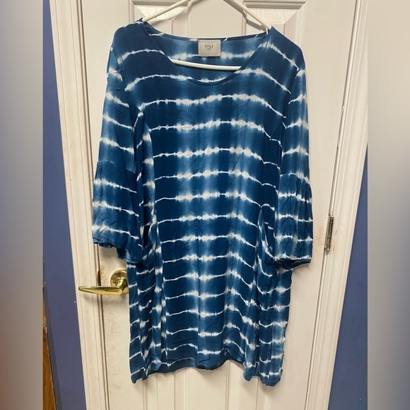 CHALET ET CECI TIE DYE RAYON SCOOP NECK 3/4 GATHERED SLEEVE TOP TUNIC LARGE $118 - Picture 1 of 8
